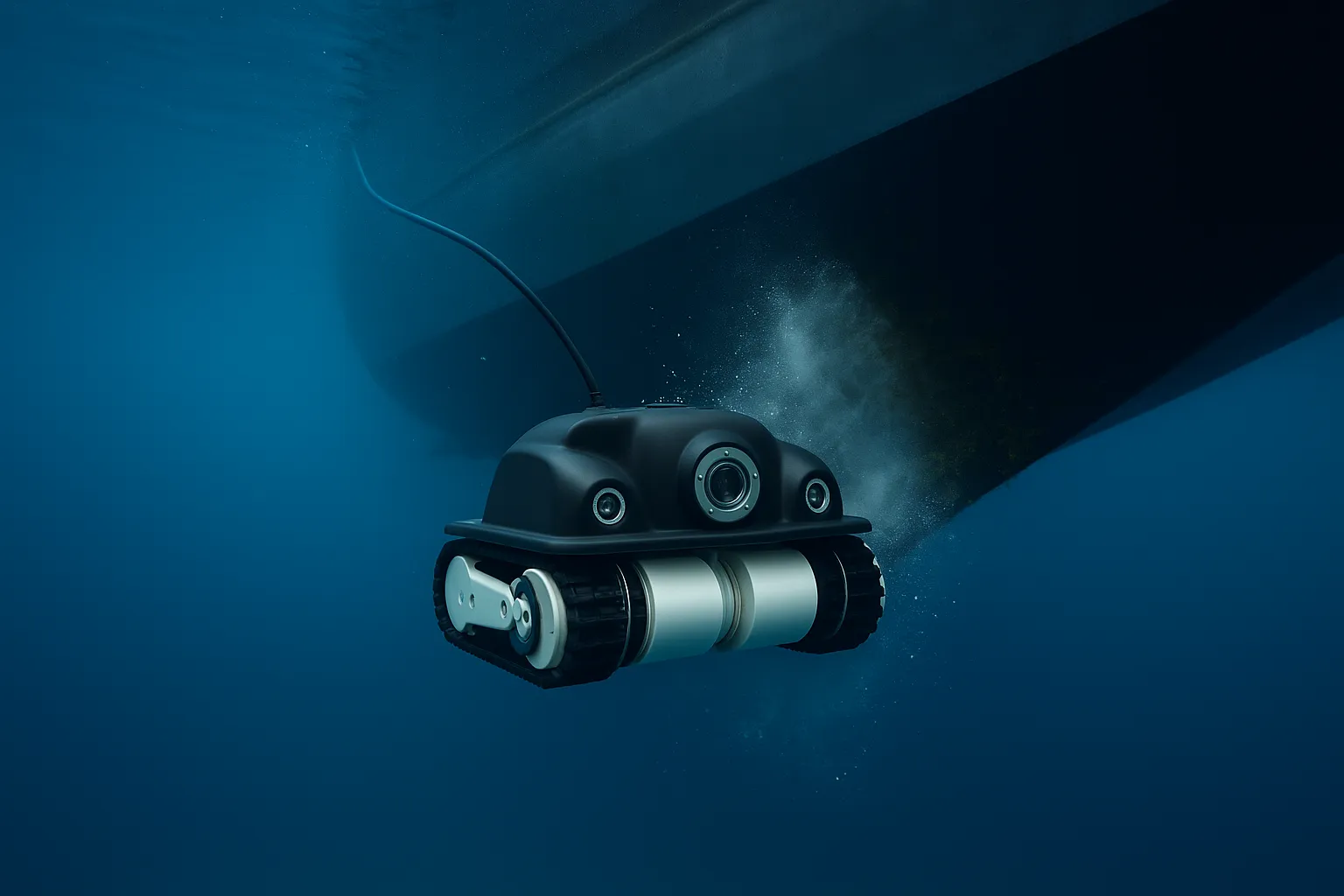 AquaBot undervannsdrone som vasker undersiden av et båtskrog i Oslofjorden
